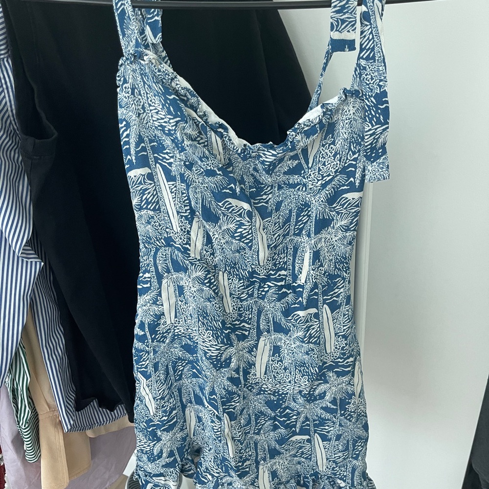 Reformation Blue and White Tropical Dress